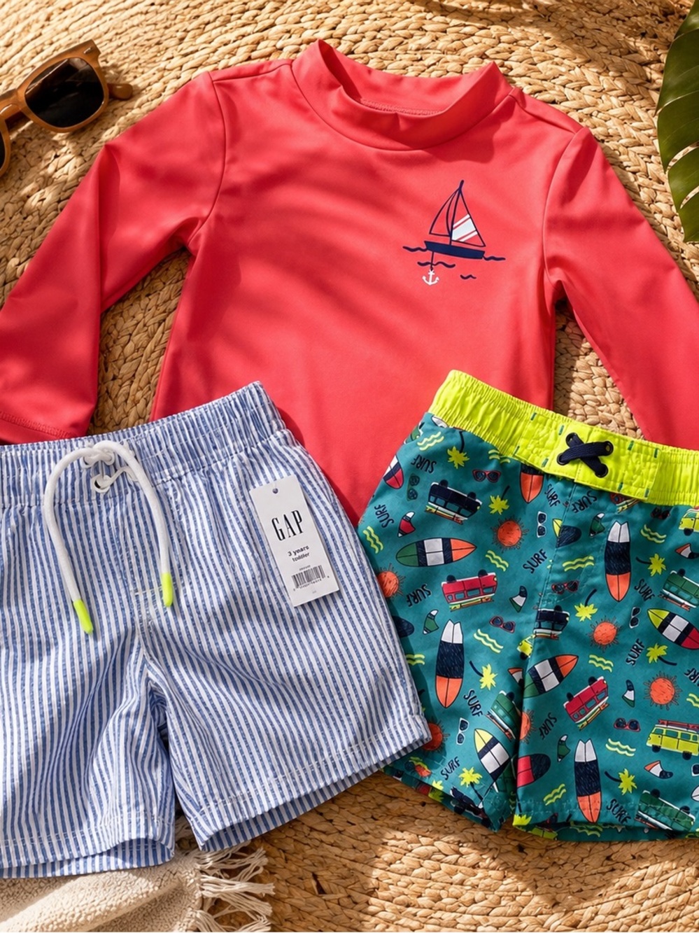 Gap Boys 3T Swim Bundle NWT Rash Guard & 2 Swim Trunks